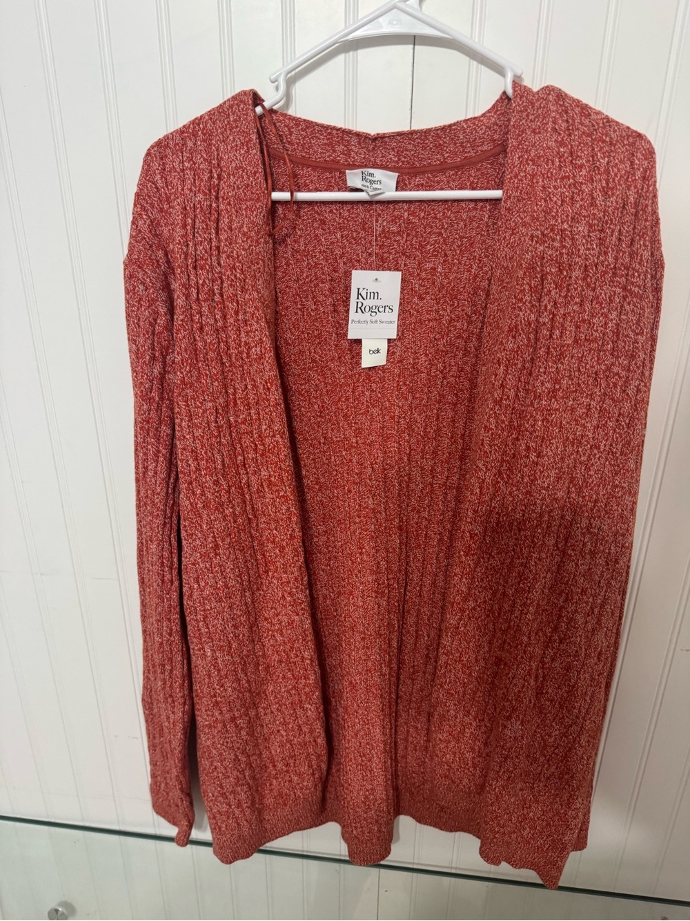 Kim Rogers Open-Front Burnt Orange Marled Cardigan